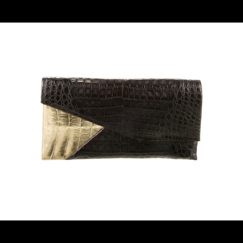 Nancy Gonzalez Black and Gold Crocodile Clutch
